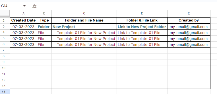 Mode 02 - Auto create folder and files add-ons - output in Google Sheets